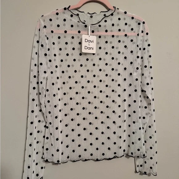 Davi & Dani Sheer Polka Dot Blouse - Black and White mesh - Picture 1 of 9